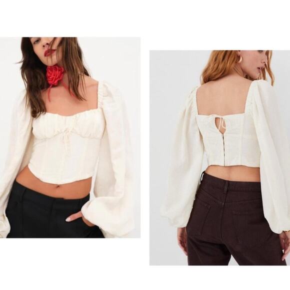 (XS) NWT $135 For Love‎ And Lemons Janet Puffy Long Sleeve Ivory Corset Top - Picture 1 of 10